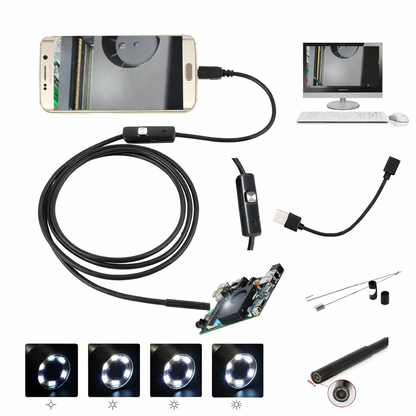 USB Endoscope Inspection Camera – Flexible Borescope Camera with LED Lights for Android & PC